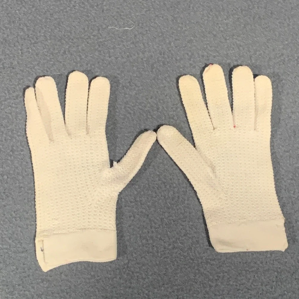 Vintage Girls Knit Gloves Kids OS Cream Floral Embroidered Cottagecore